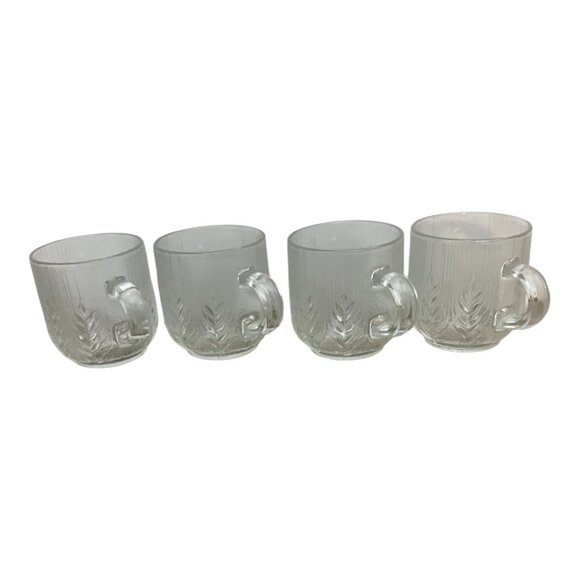 Vintage Arcoroc Country Wheat Frosted Glass Coffee Mugs Set Of 4, 3 in Tall - Picture 3 of 7